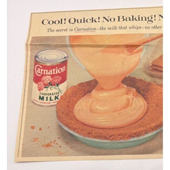 Carnation Evaporated Milk Vintage Print Ad 1950s Recipe No-Bake Orange Pie - Picture 4 of 6